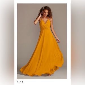 Yellow long spaghetti strap bridesmaid dress